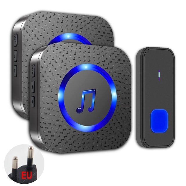 Campainha sem fio, alcance de 400 m, IP55 à prova d'água, 55 melodias, 5 níveis de volume, indicador LED, para casa (1 transmissor + 2 receptores)