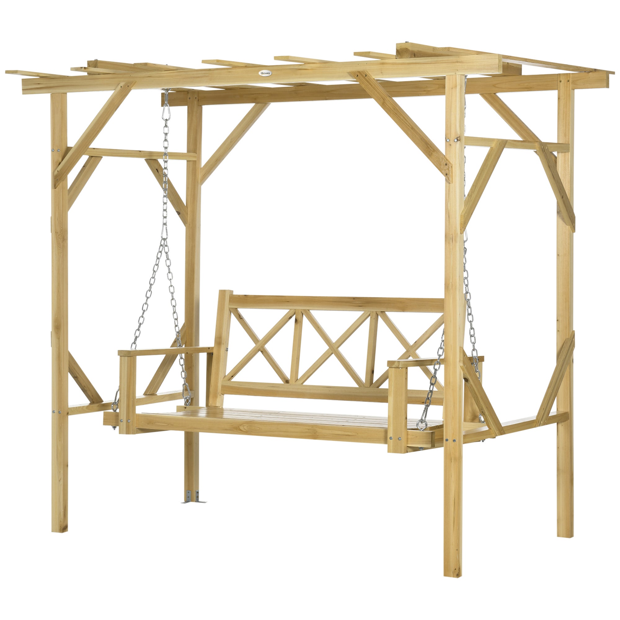 Balançoire avec dossier, 2 places, hauteur réglable, structure en bois massif, 2,21 x 1,40 x 1,96 m - 2
