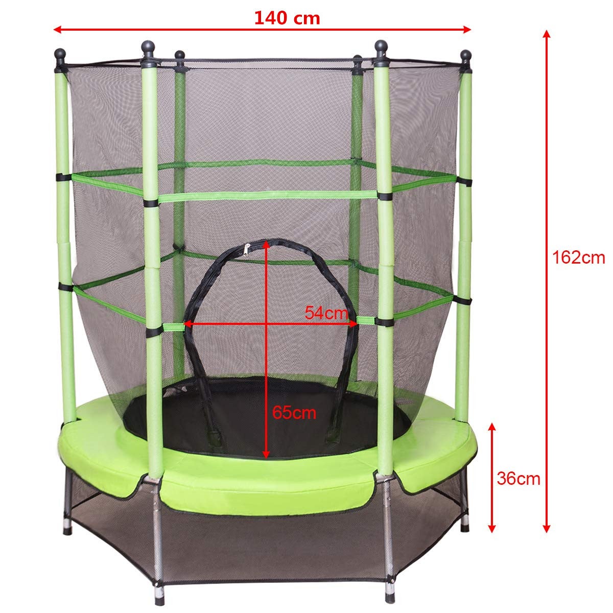 Trampolino Elastico Bambino in Acciaio, Tappeto Elastico Bambini da Esterno e da Interno, con Rete e Cusicnetti Antiscivolo (Verde, 165 x 165 - 3