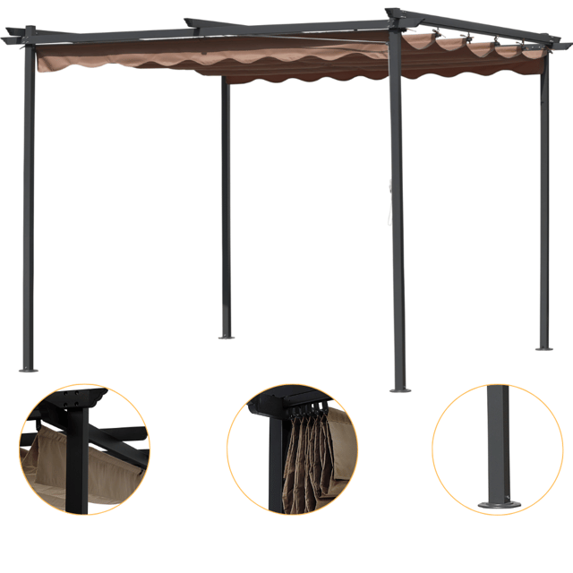 Pergola da Giardino 3x3 Gazebo Copertura 180 g/mq Telo Retrattile in Poliestere Struttura in Acciaio per Esterno in Ecru cm 220h