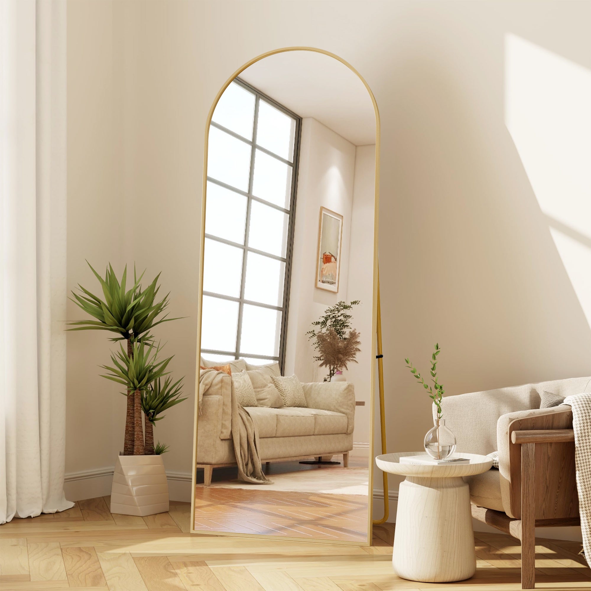 Miroir sur pied Arqué Doré - 164x54cm - Miroir Psyché Mural ou Autoportant avec Cadre en Alliage d'Aluminium et Verre Trempé - 2