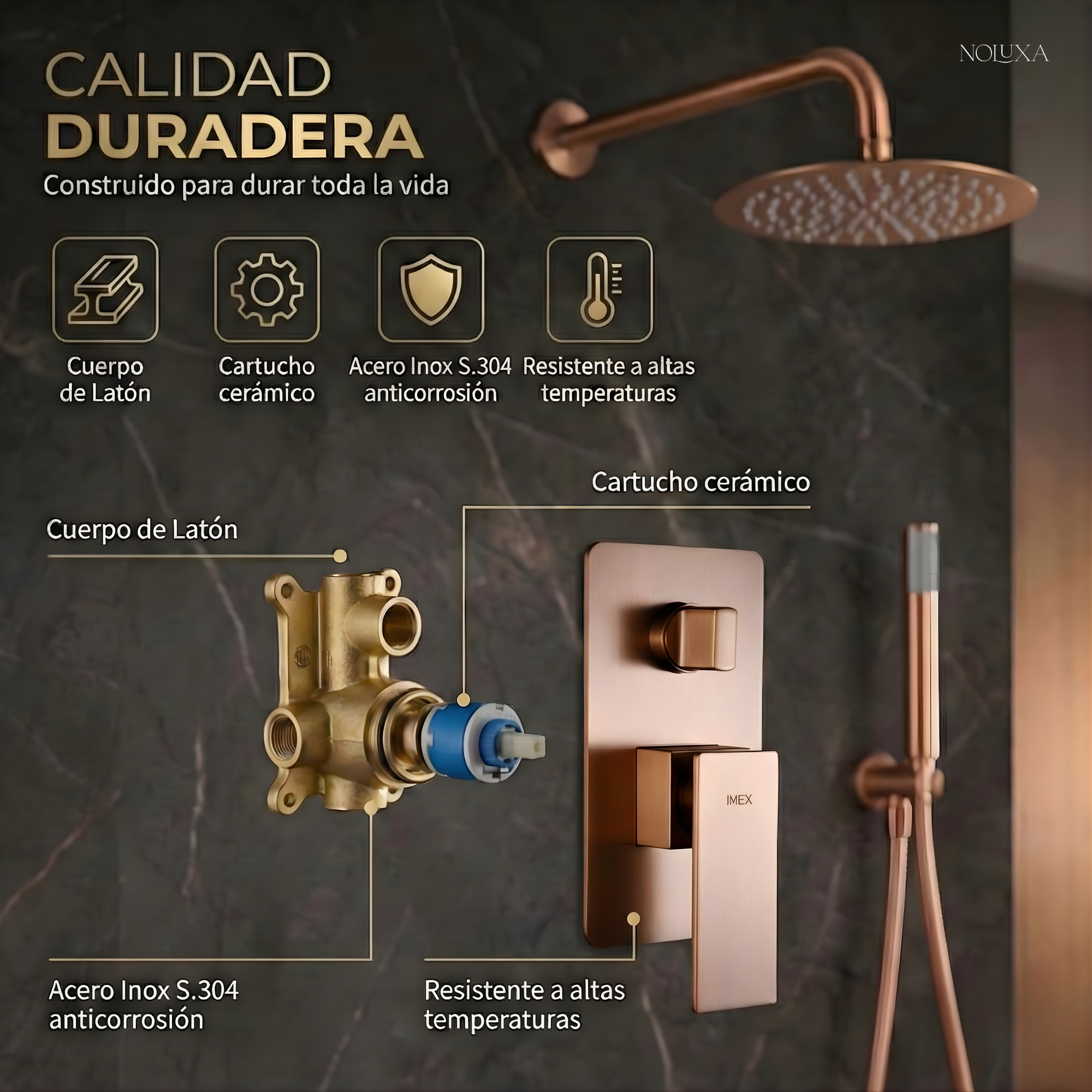 IMEX - Niche de Douche Encastrée avec Éclairage LED 33 X 63 Cm Noir | Acier Inoxydable S.304 | Cabine de Douche avec Deux Étagères en Acier Inoxydable - 5