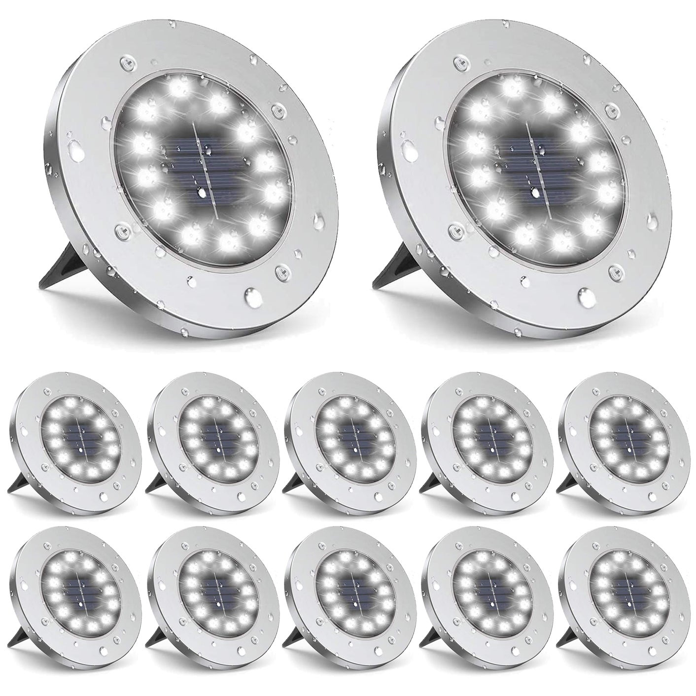 Solarne lampy podłogowe z 12 diodami LED, wodoszczelne, wbudowane lampy solarne, lampy solarne na dziedziniec, taras, trawnik, białe światło, 12 sztuk