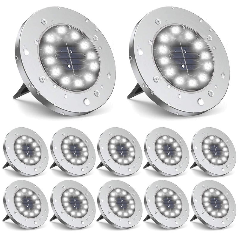 Solarne lampy podłogowe z 12 diodami LED, wodoszczelne, wbudowane lampy solarne, lampy solarne na dziedziniec, taras, trawnik, białe światło, 12 sztuk