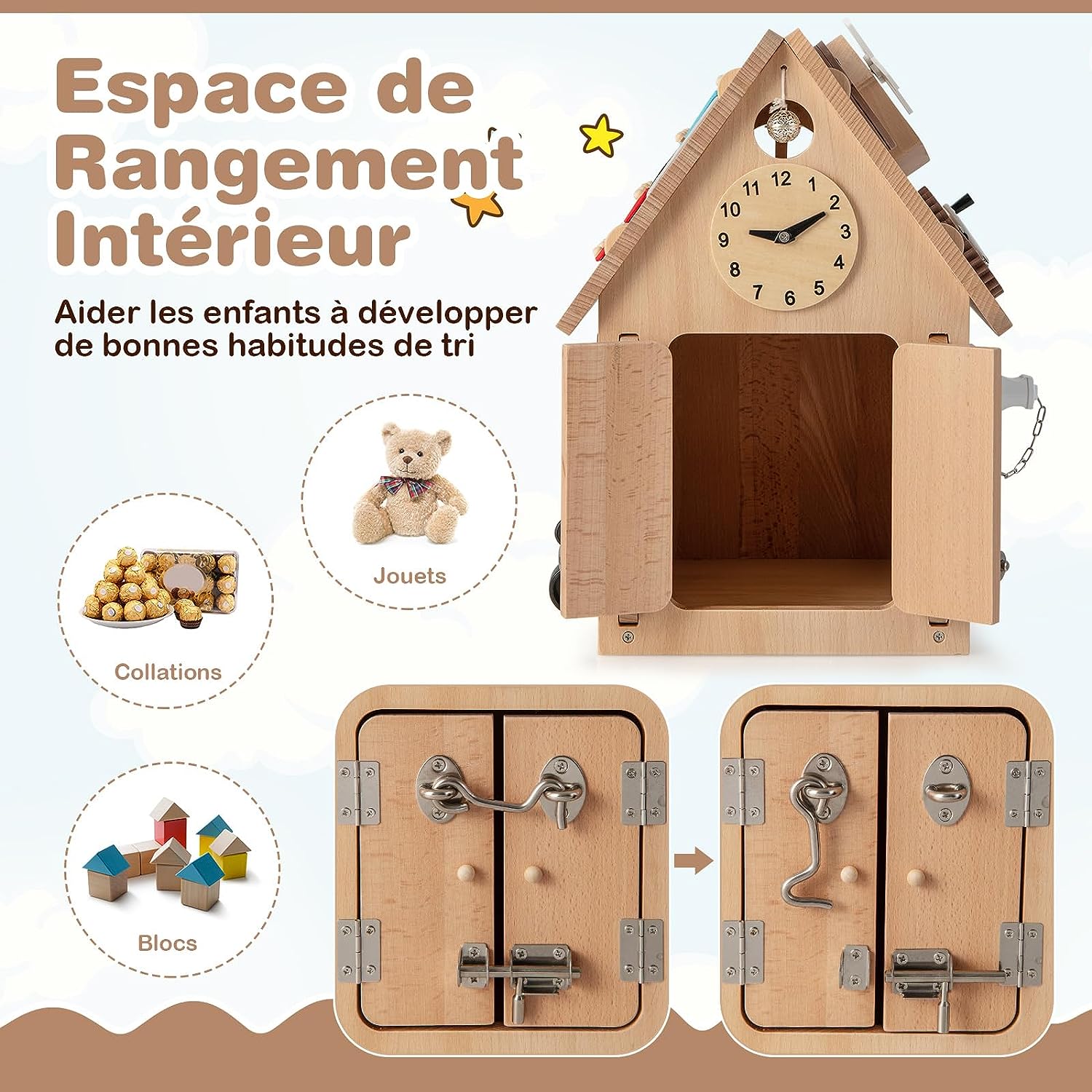 Cube d'Activité en Bois en Forme Maison (Naturel) - 3