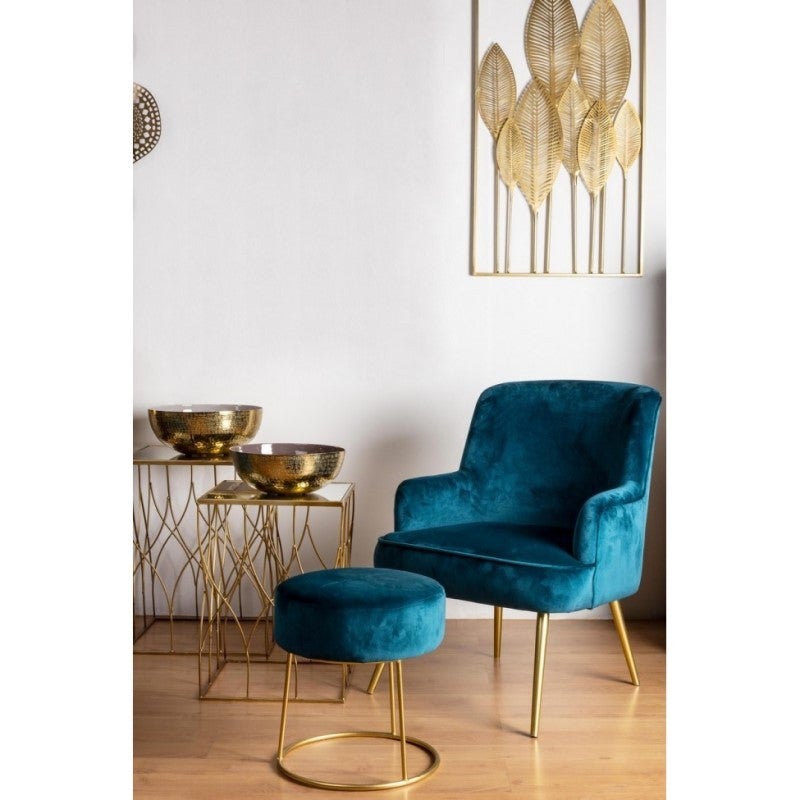 Pouf en velours bleu CLARISSA diamètre 35x h40 cm - 3