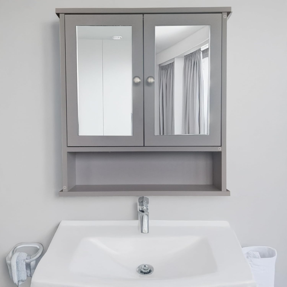 Mobile Mobili Bagno con specchio sopra lavabo Mensola Armadietto con Specchio e Ripiani Regolabili Mobiletto Sospeso 12,5P x 56l x 60H cm - 2