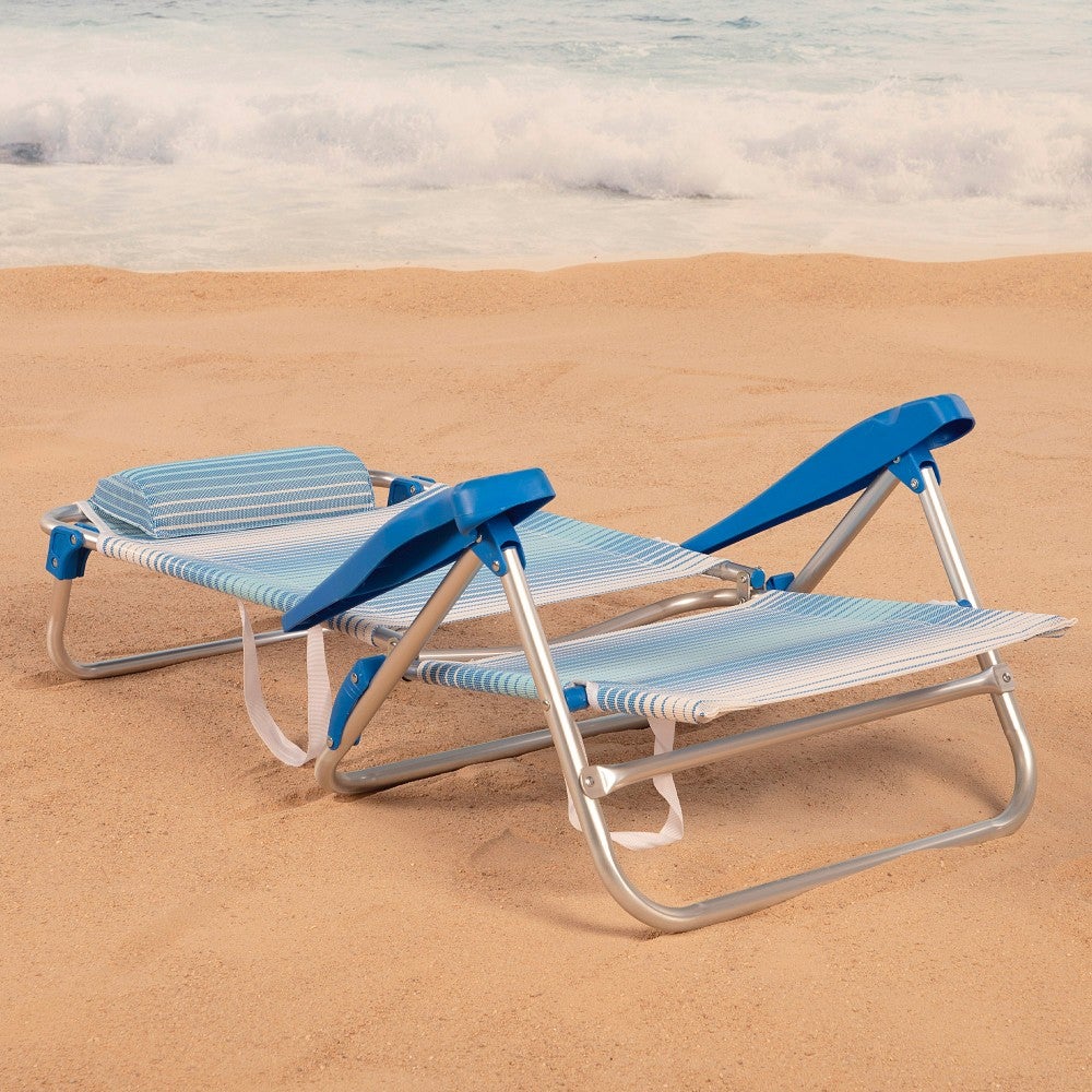 Aktive Cadeira de praia dobrável e reclinável 8 posições listras azuis com almofada e alças - 3