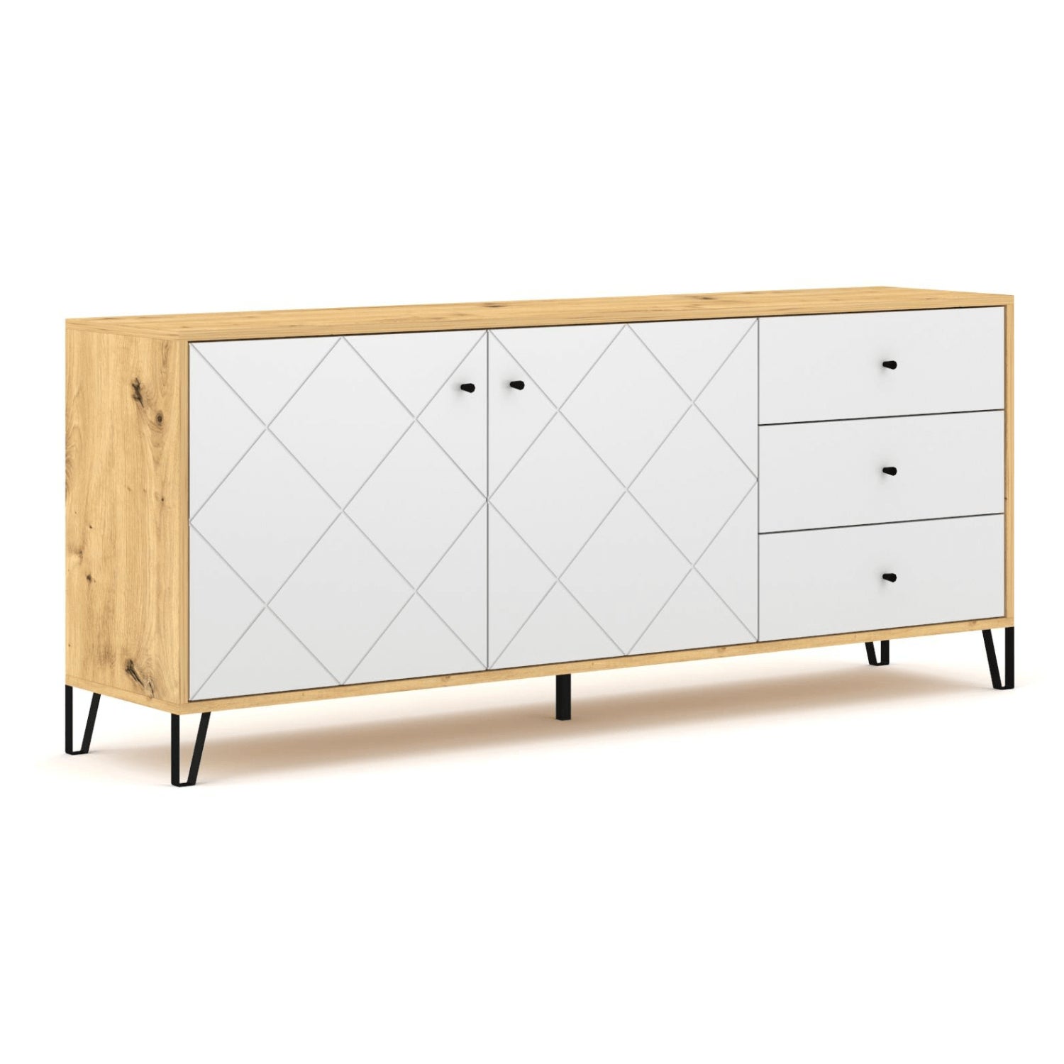 Komoda Dwudrzwiowa z Szufladami BACARDI Dąb artisan/biała do Salonu