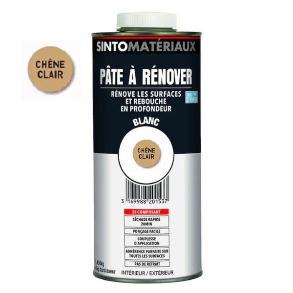 Pâte à rénover + Tube durcisseur SINTO SA - Blanc - Cartouche de 0.8L 1.5 Kg - 820153