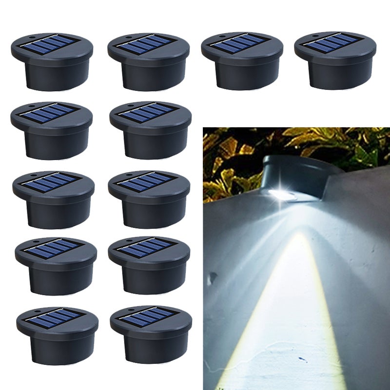Zestaw 12 solarnych lamp LED do oświetlania stopni, oświetlenie ogrodowe zewnętrzne, światło białe