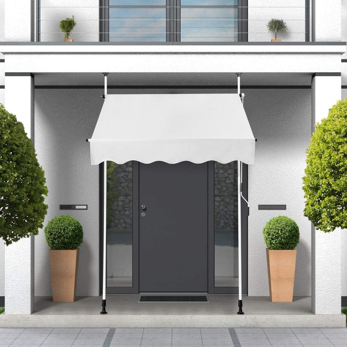 Store Banne Manuel Rétractable 1,5X1,75M en Aluminium,Auvent Banne de Balcon Rétractable,Hauteur Réglable,Beige - 5
