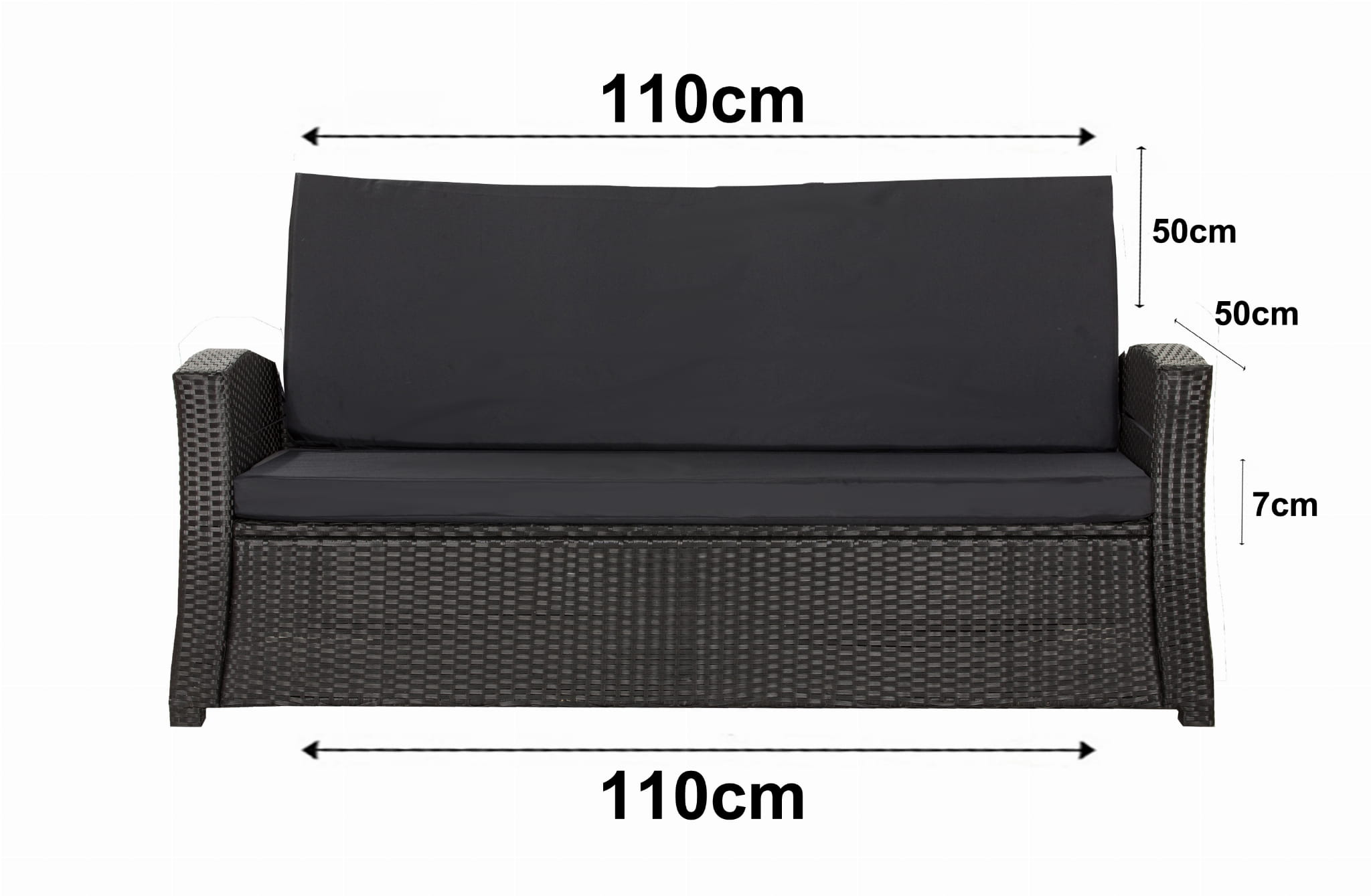 Poduszka ogrodowa na sofę rattanową 110x50x50cm poduszka na meble rattanowe czarna, poduszka na balkon taras, poduszki na meble ogrodowe - 3