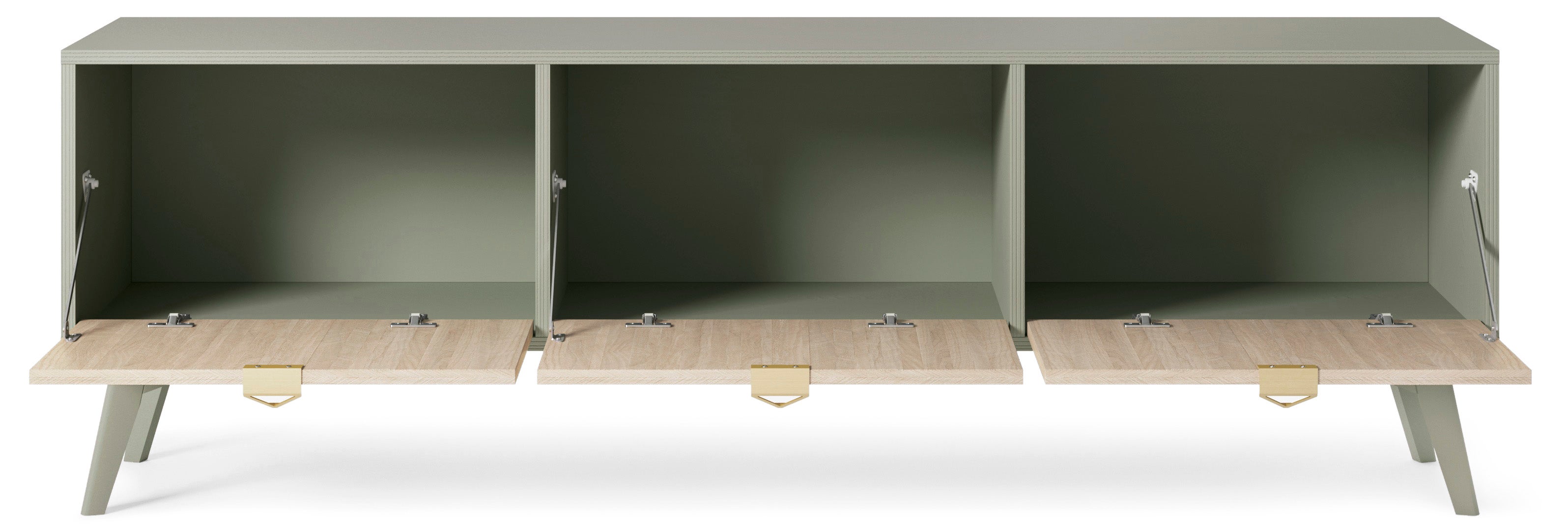 Szafka RTV: jodełka eukaliptusowa / jodełka skandynawska, nogi drewniane, 158 x 52 x 38 cm - 3