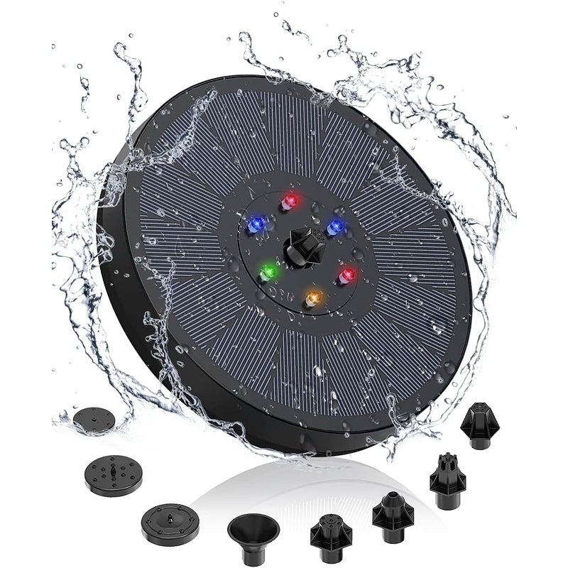 Solarna pompa fontannowa, fontanna solarna z 8 dyszami i 7 kolorowymi światłami LED