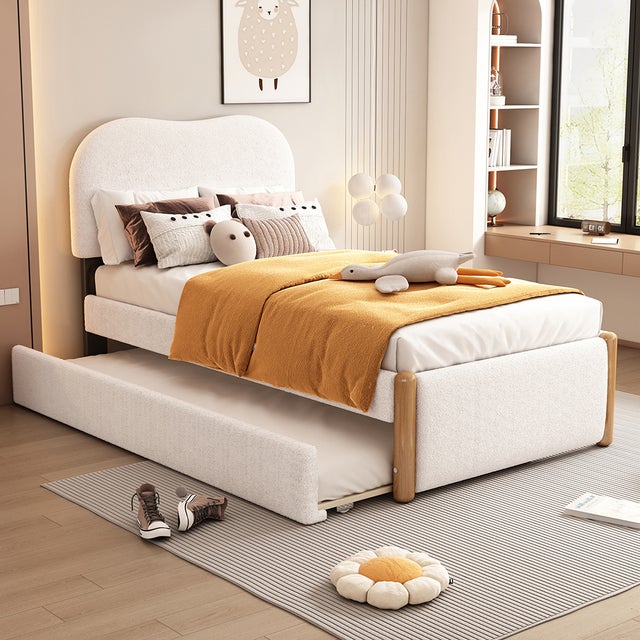 Lit enfant 90x200 cm Lit simple Lit capitonné avec lit gigogne pratique blanc