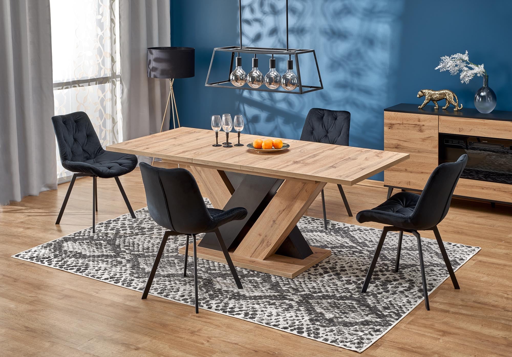 Table à manger extensible noir et chêne wotan 160-200cm Xenori - 3