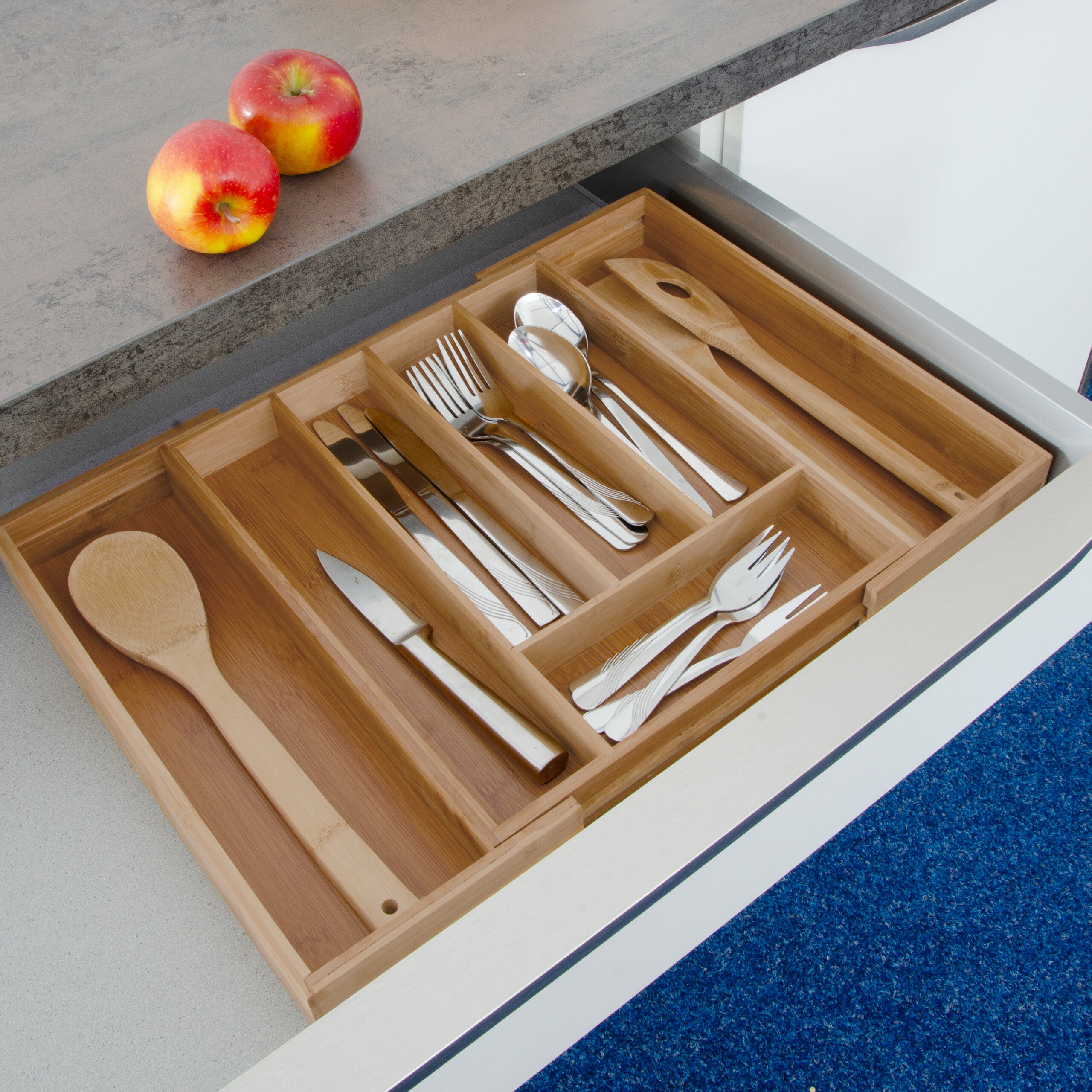 Range-couvert, extensible, organiseur de tiroir haut en bambou, 6,5 x 38 x 35,5 cm, rangement cuisine, nature, Relaxdays - 4