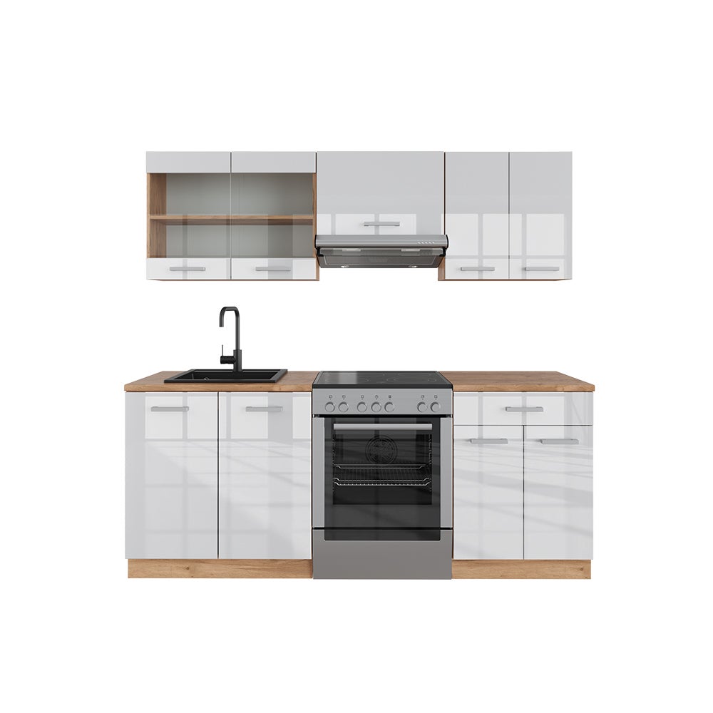 Vicco Aneks kuchenny R-Line, Biały wysoki połysk/złoty dąb power, 200 cm , BP Dąb