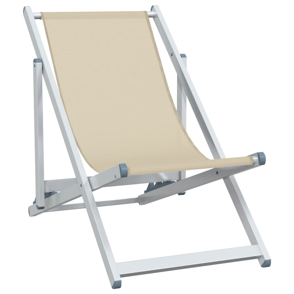 Chaises de plage pliantes 2 pcs crème aluminium et textilène - 3