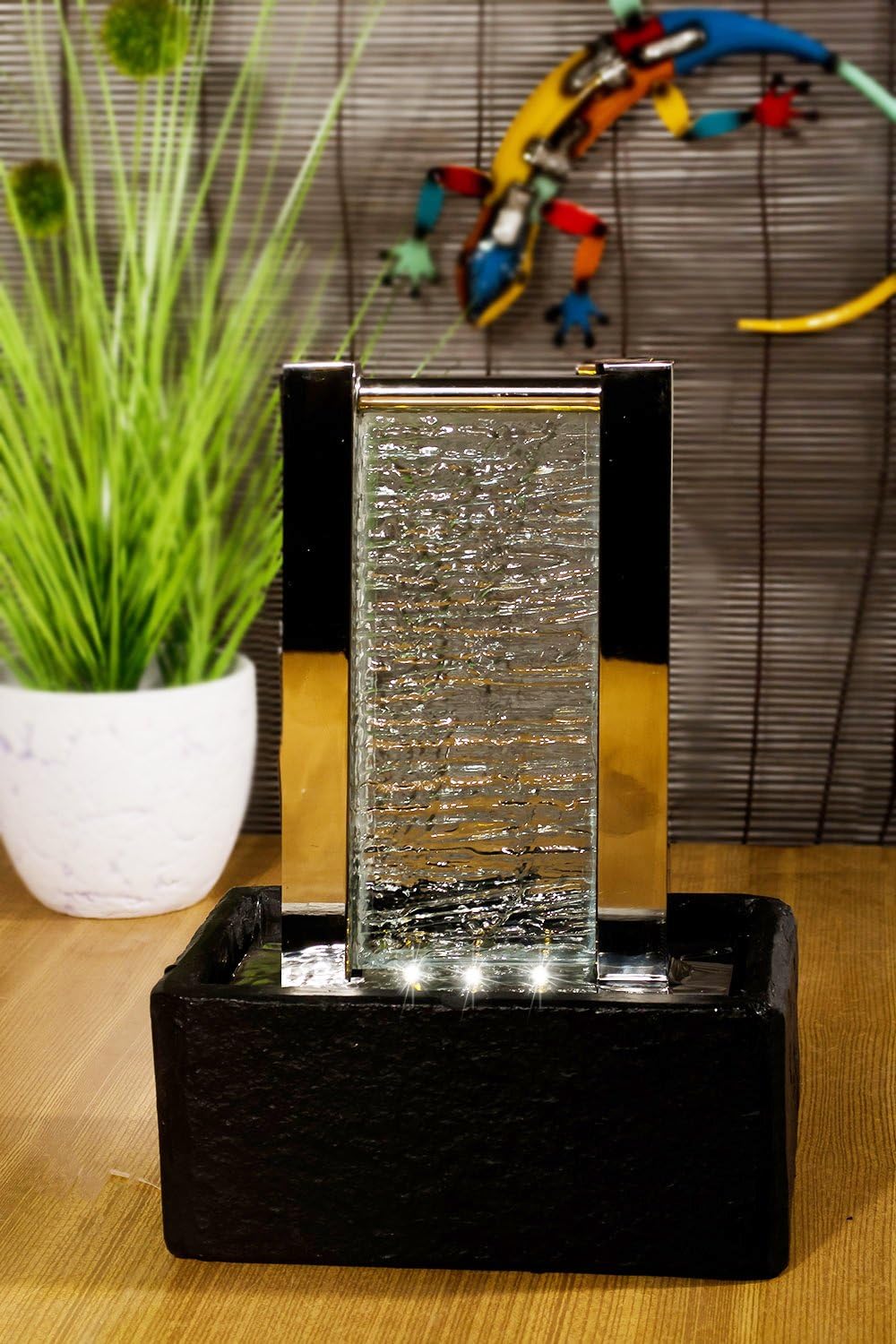 KÖHKO® Fontanna wewnętrzna Cha Cha 25001 Fontanna dekoracyjna Fontanna stołowa z oświetleniem LED