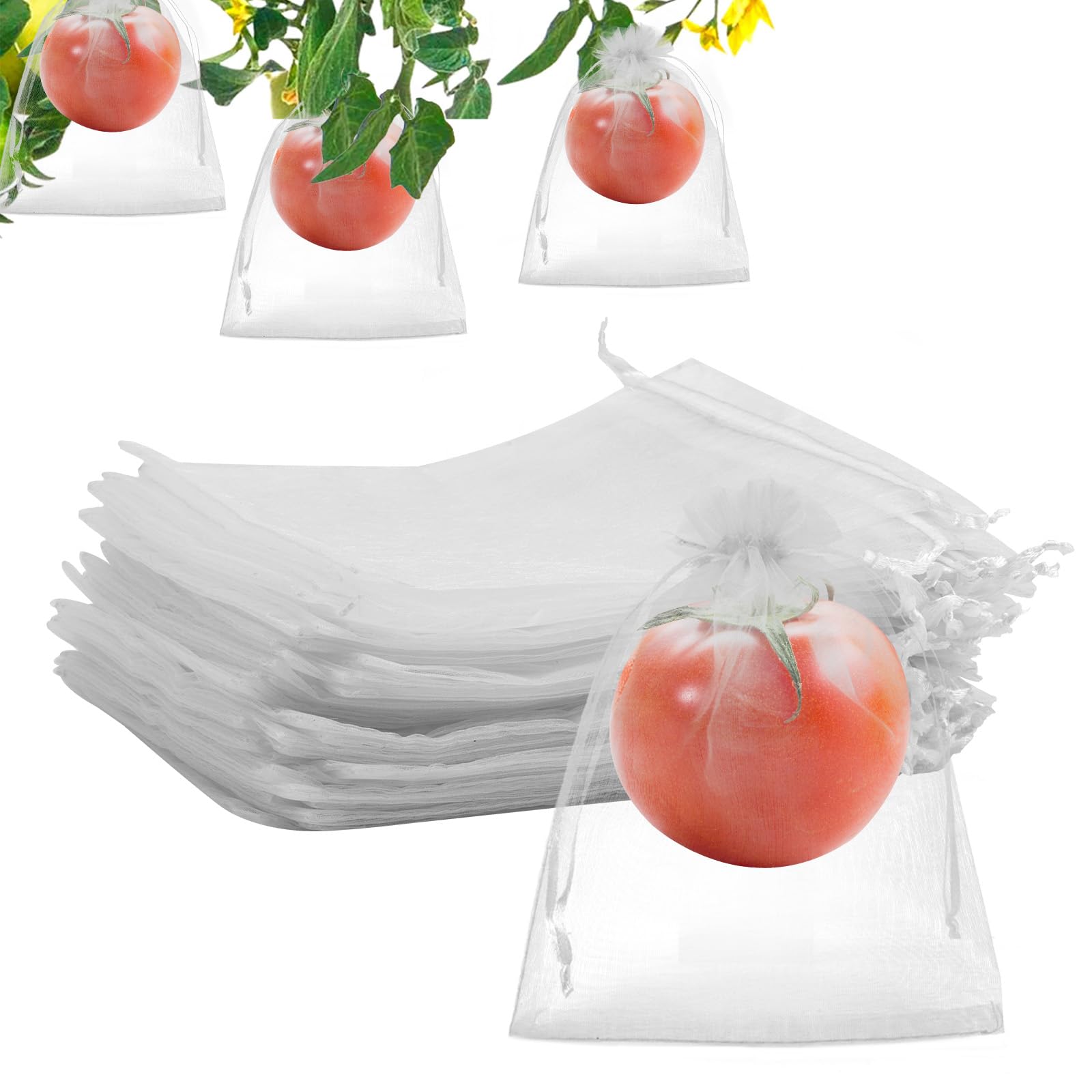 100 Sacs De Protection Réutilisables Pour Fruits - Filet à Cordon De Serrage - 13x18 Cm - Anti-oiseaux, Insectes - Jardin - 10