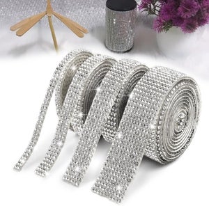 4 rotoli di nastri in resina argentata con strass e cristalli autoadesivi in resina glitterata, con strass e strass luccicanti, per fai da te, 30 mm