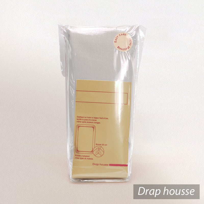 Drap housse uni 160x200 cm bonnet 30 cm coton ALTO Calcium - 2