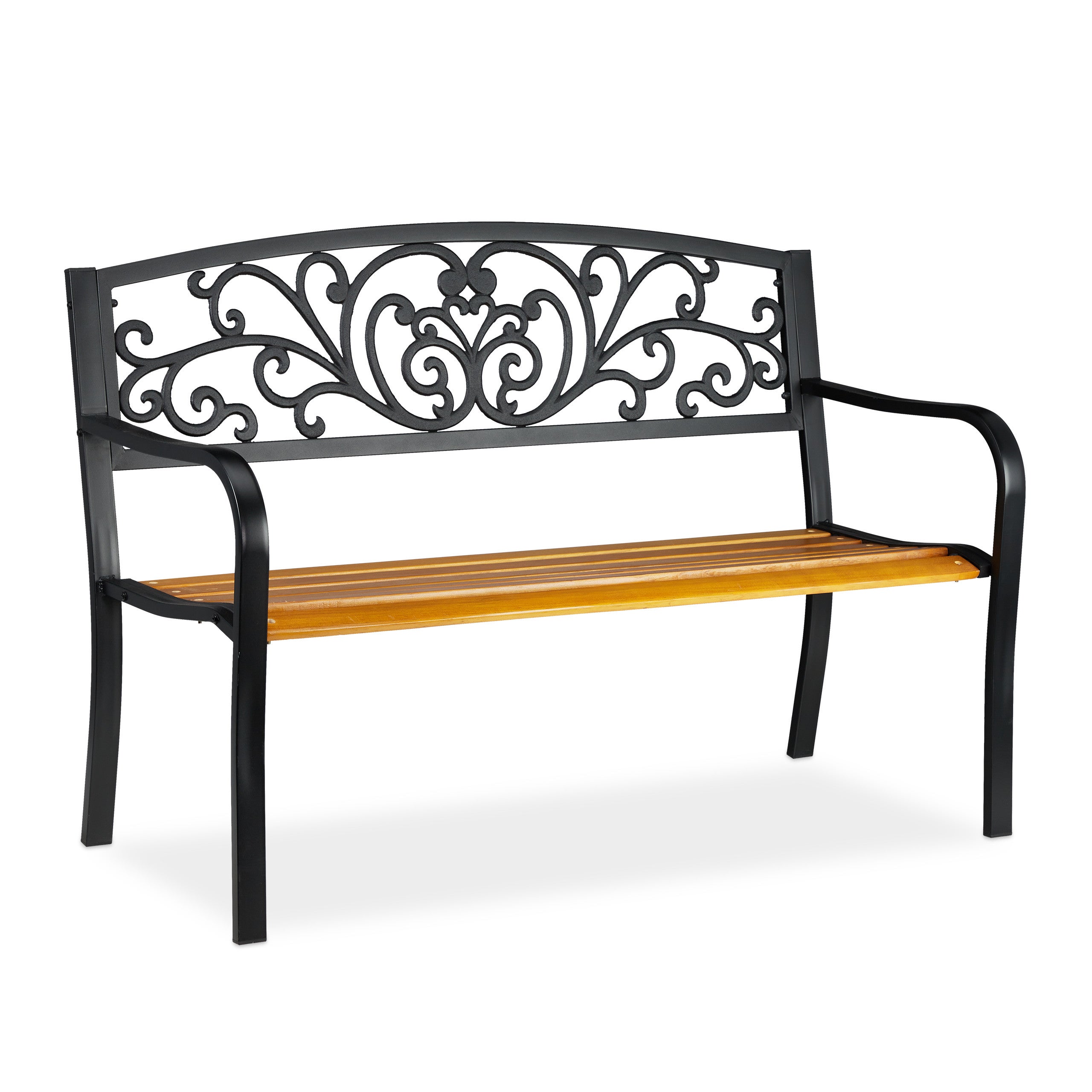 Banc de jardin, 2 sièges, balcon, terrasse, bois, métal, rustique, H x L x P : 86,5 x 127 x 59 cm, brun/noir, Relaxdays - 9