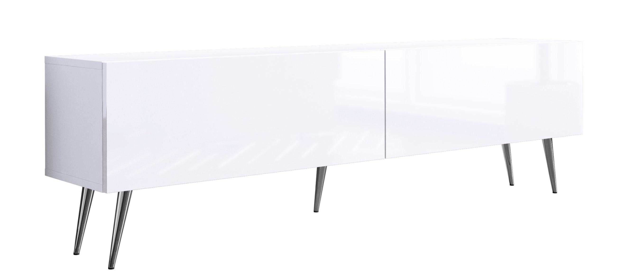 Szafka RTV : Biały Matowy / Biały Połysk, nogi chrom, 170 x 32 x 52 cm