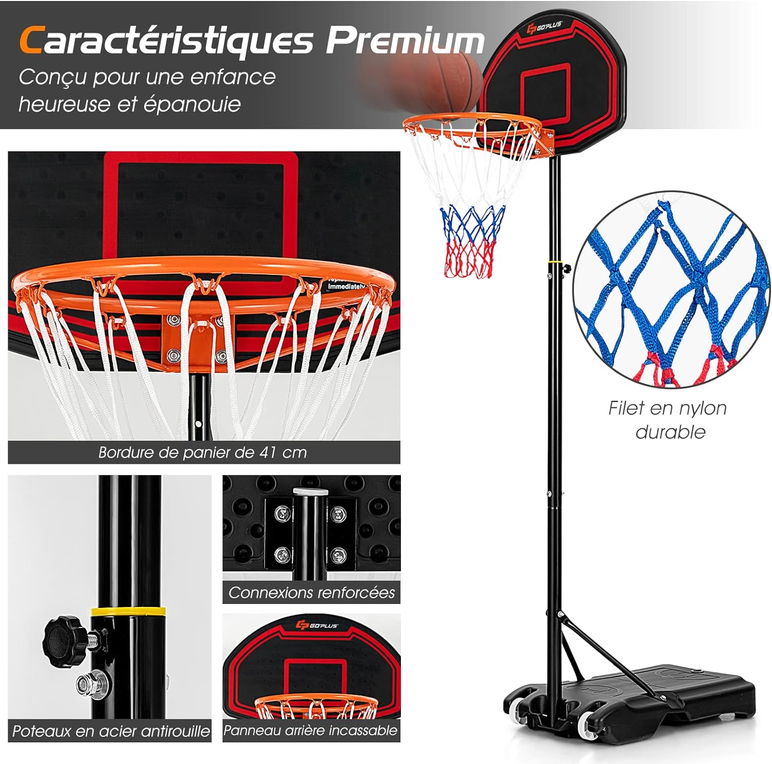 Canestro Da Basket Regolabile COSTWAY Per Bambini - Altezza 90-210 Cm, Con Ruote, Base Riempibile E Tabellone Infrangibile