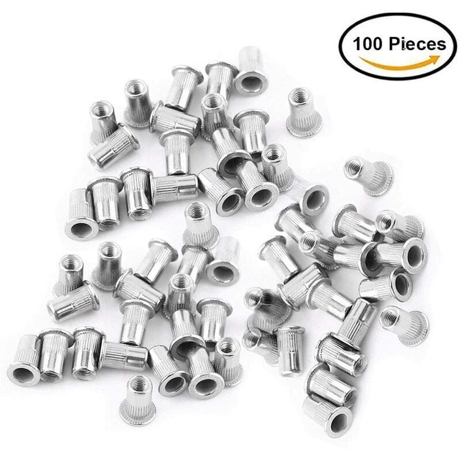 100 Pièces M6 Écrou À Sertir À Tête Plate, Écrous À Riveter Acier Inoxydable, Insert Fileté À Tête Plate, Écrou À Sertir M6, Rivet Écrou M6 - 3