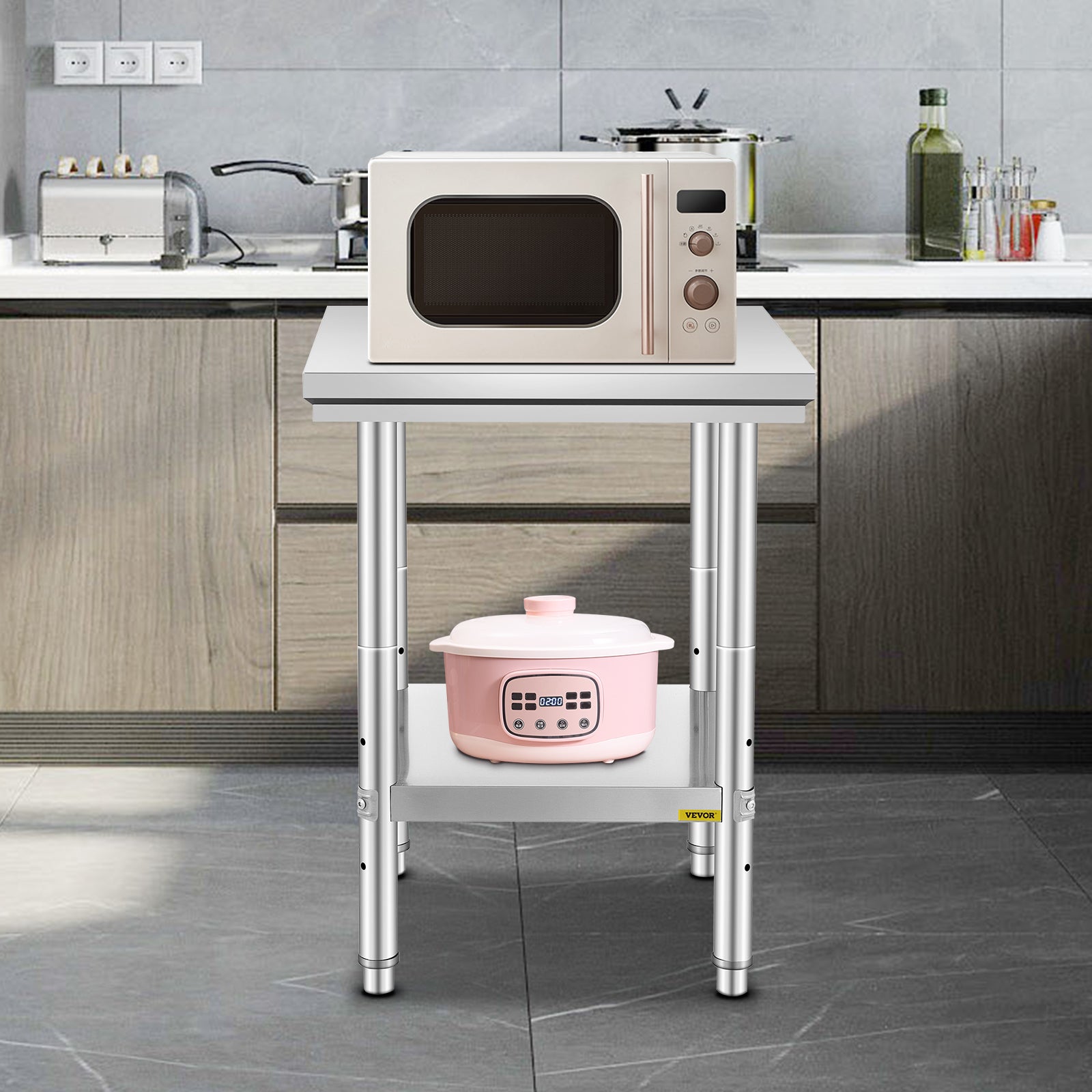 Table de Travail Cuisine Inox VEVOR 60x60x80 cm Plan de Travail Cuisine en 2 Etages Table de Travail en Acier Inoxydable pour Préparation de Cuisine - 8