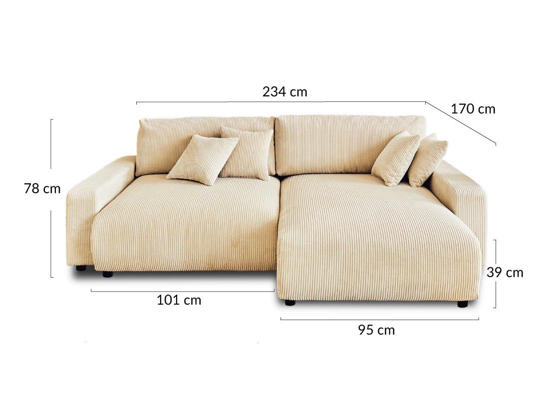 Canapé d'angle réversible convertible 4 places en velours côtelé bleu nuit - PIVOINE - Best Mobilier - 8