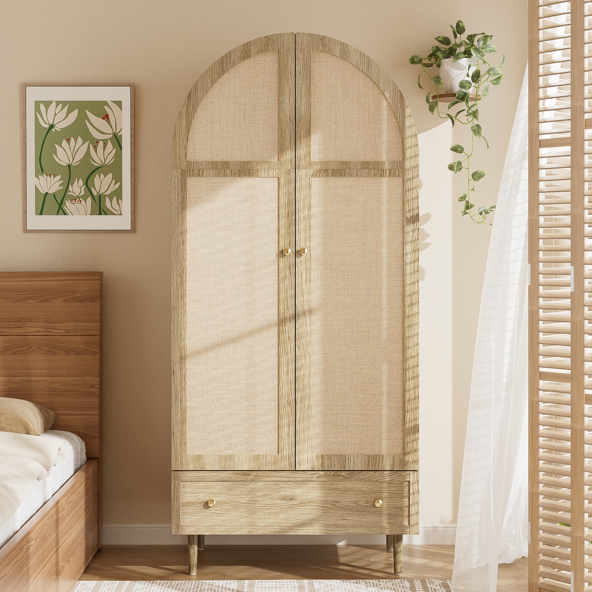 Szafa z 2 drzwiami i 1 szufladą - 79 x 50 x 175 cm - MDF i nogi z litego drewna - Kolor dębu