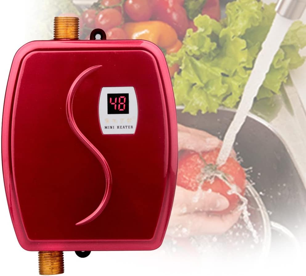 Miniaturowy elektryczny podgrzewacz wody przepływowy - 220 V, 3400 W - odpowiedni do łazienek, kuchni i pralek - IPX4 - czerwony