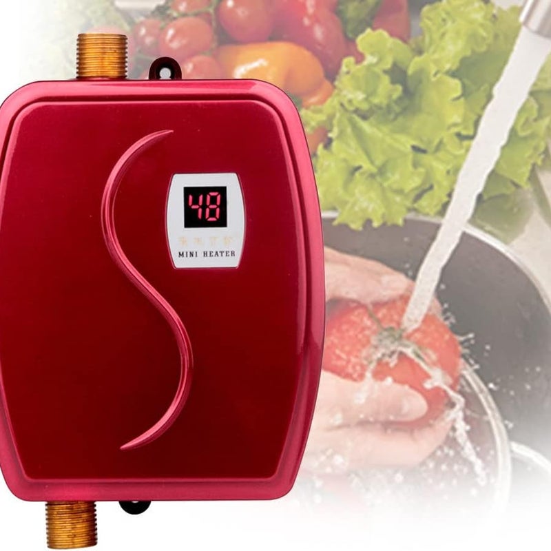 Miniaturowy elektryczny podgrzewacz wody przepływowy - 220 V, 3400 W - odpowiedni do łazienek, kuchni i pralek - IPX4 - czerwony