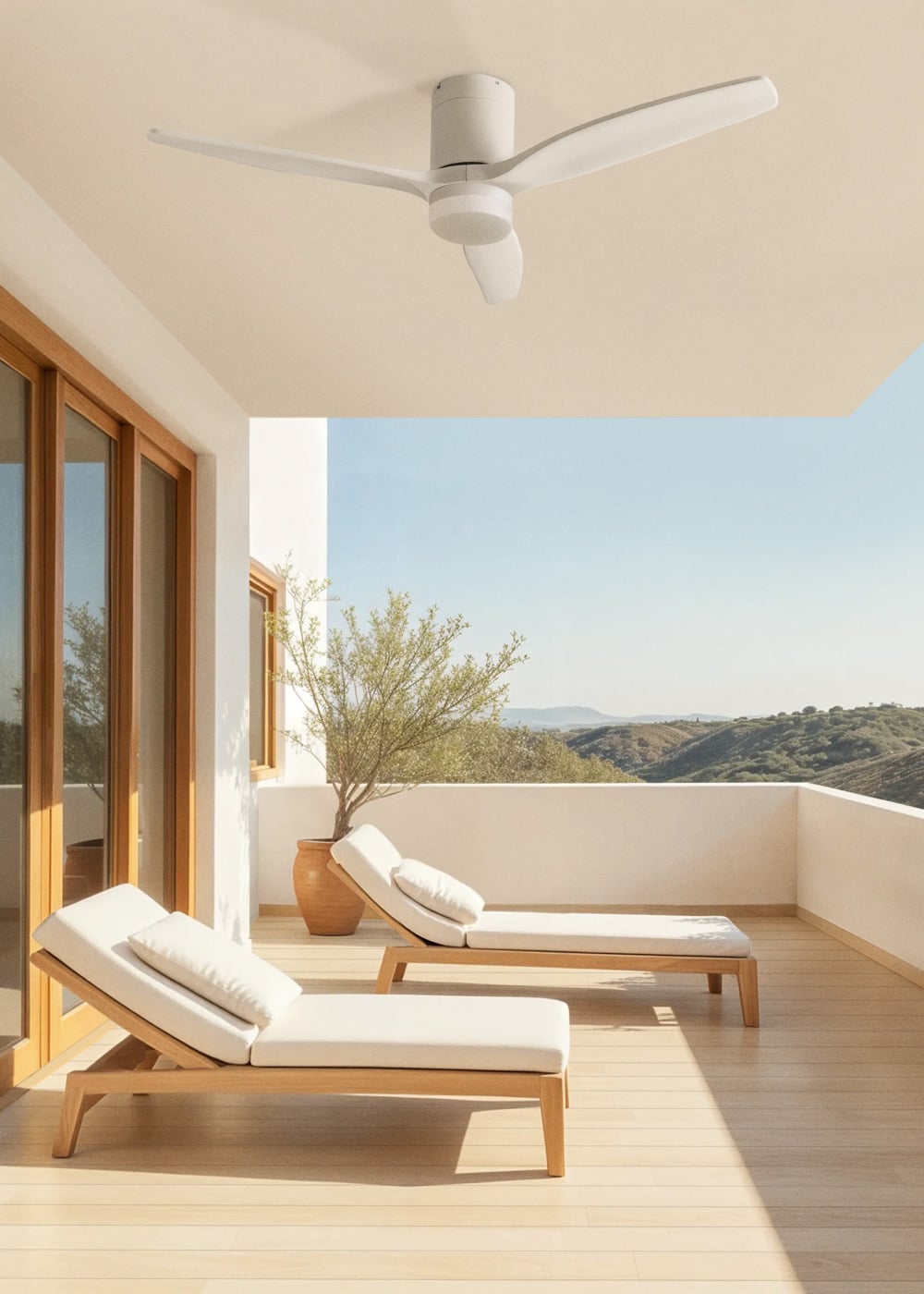 CREATE- WIND CALM M - Ventilador de teto silencioso de 40 W com pás técnicas em ABS Ø132cm - Com luz - com wifi - 5