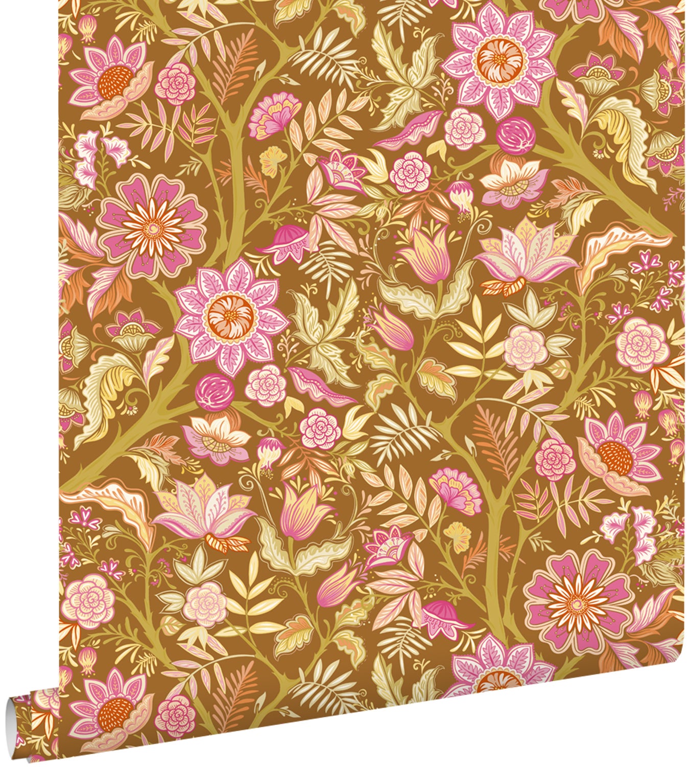 Tapeta zabytkowe kwiaty zielonymIfuksji różu - 50 x 900 cm - ESTAHOME