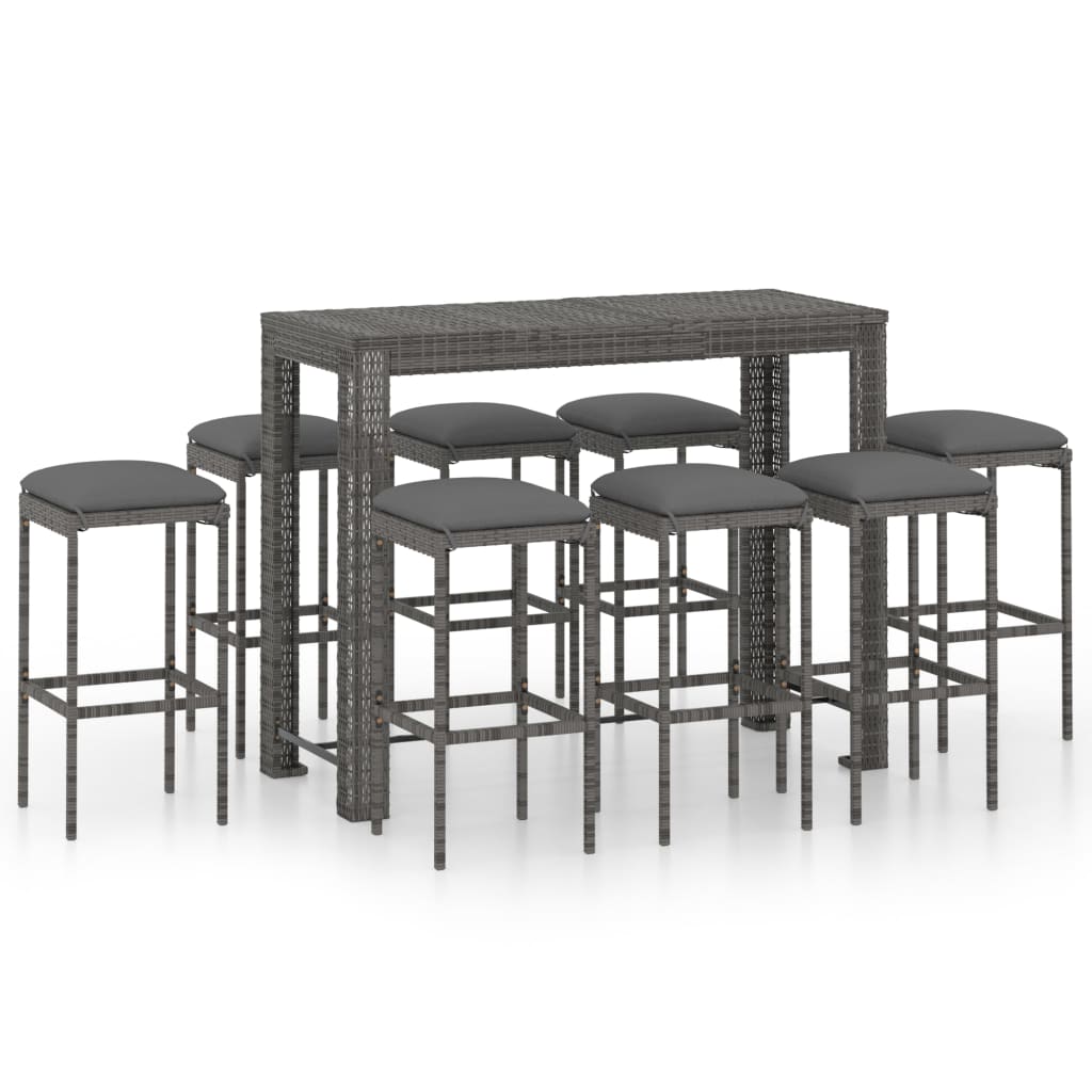 Maison Exclusive - Set da Bar da Giardino 9 pz con Cuscini in Polyrattan Grigio - 2