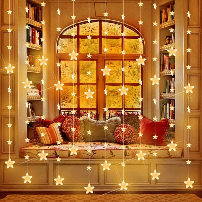 Guirlande Lumineuse Rideau étoiles 138 LED - 12 étoiles - 8 Modes - IP44 - Pour Noël, Intérieur Et Extérieur