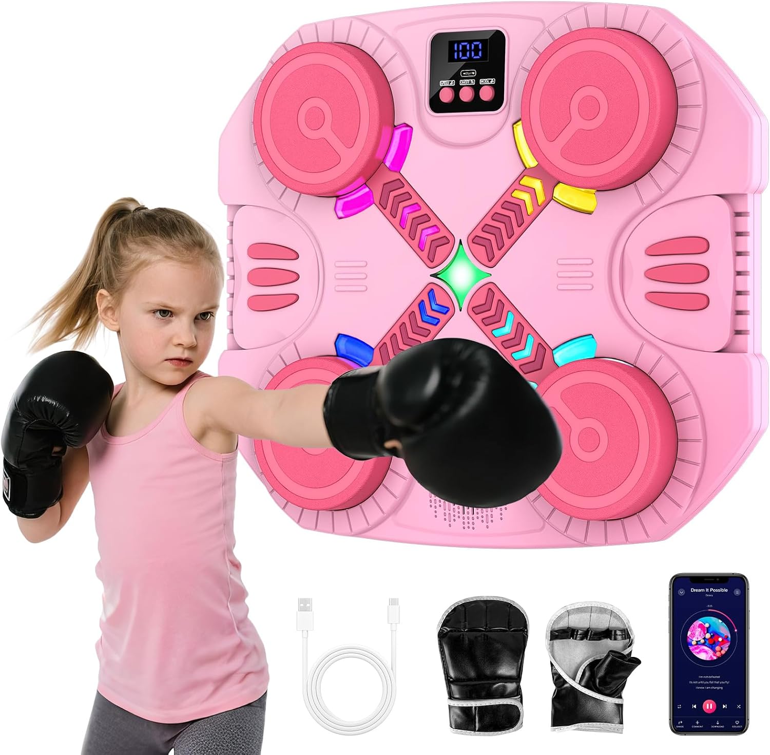 Jouet Enfant Music Boxing Machine Pour Enfants, 2 Modes De 5 Vitesse Boxe Boxe Murale Avec Musique Lumières
