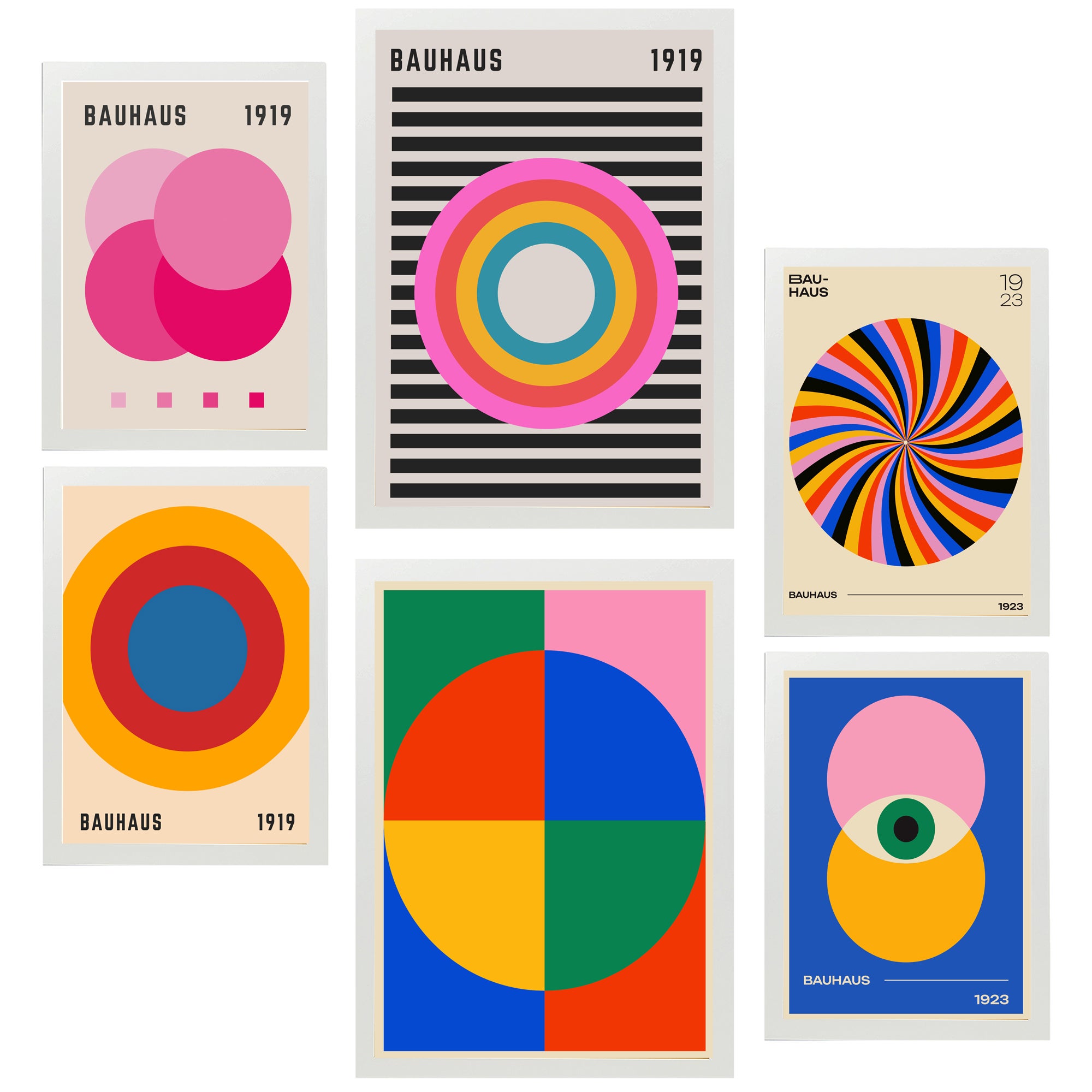 Nacnic set de 6 pósters formas geometricas bauhaus colores llamativos marco blanco