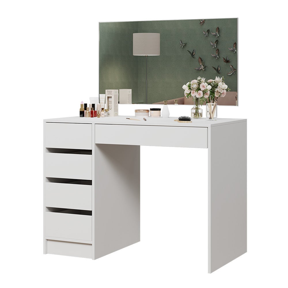 Coiffeuse avec miroir en bois aggloméré stratifié Blanc H. 75.5 x l. 100 x P. 50 cm - 7