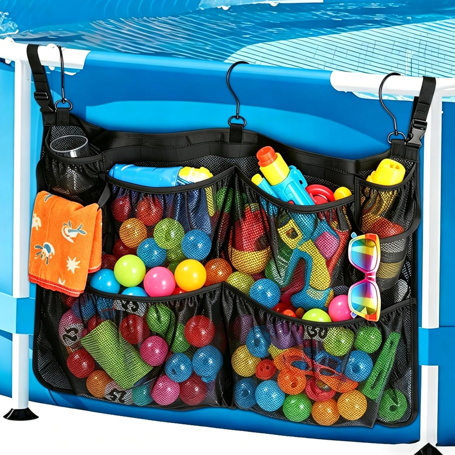 FLOTTEUR DE PISCINE jouet sac de rangement filet maille réglable noir