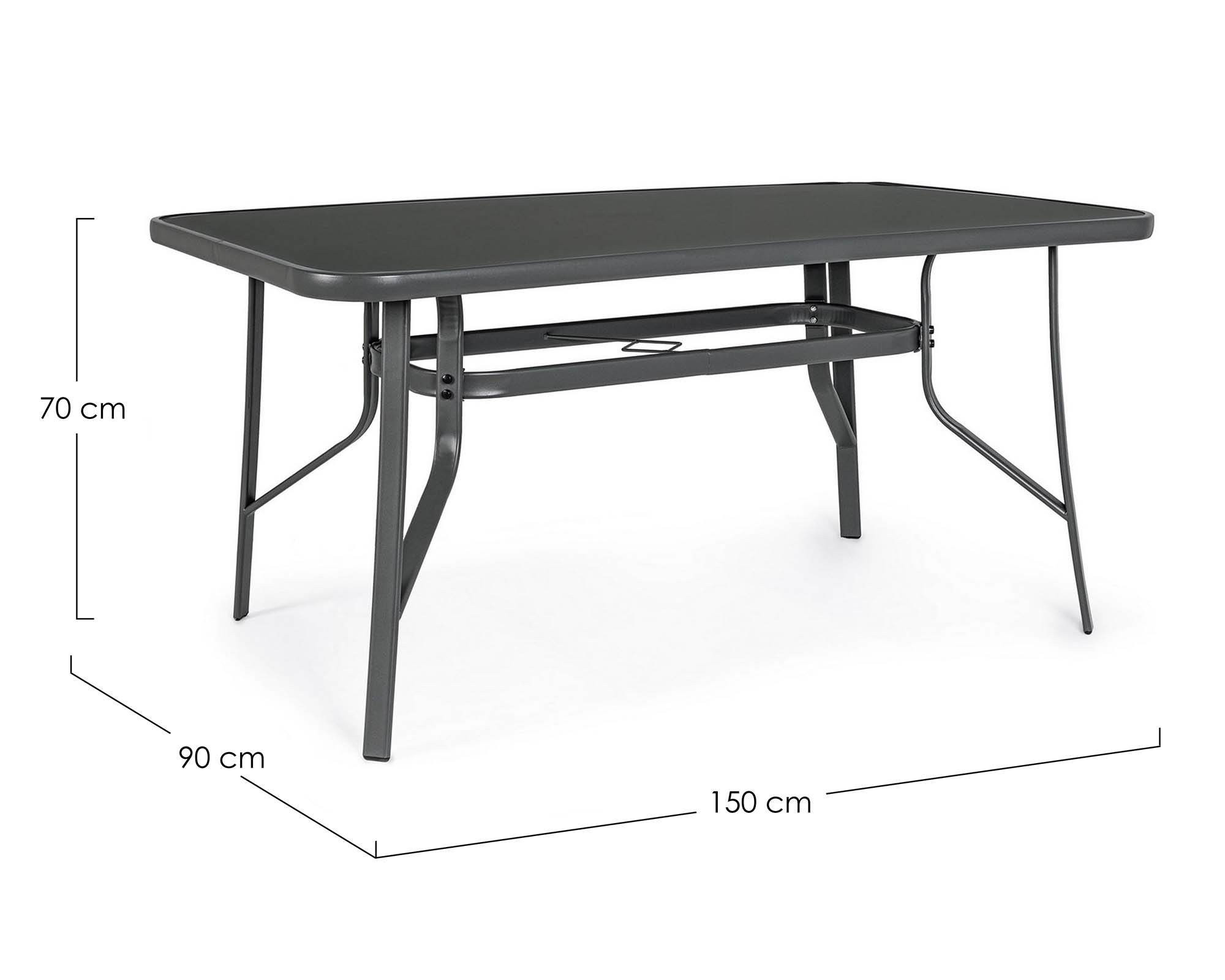Table de jardin 150x90x70 cm an acier anthracite et plateau en verre - 2