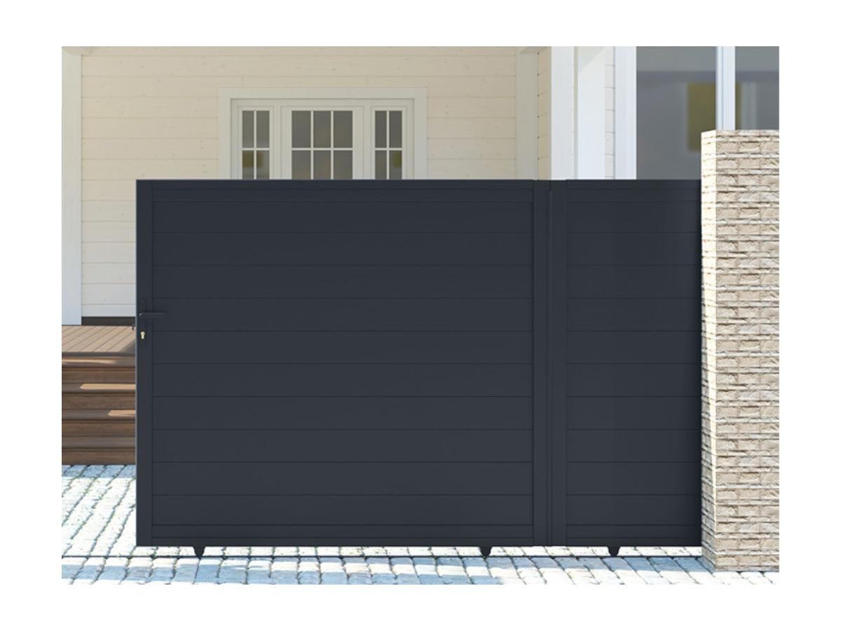 Portail coulissant aluminium plein L416 x H180 cm anthracite - NAZARIO - 7