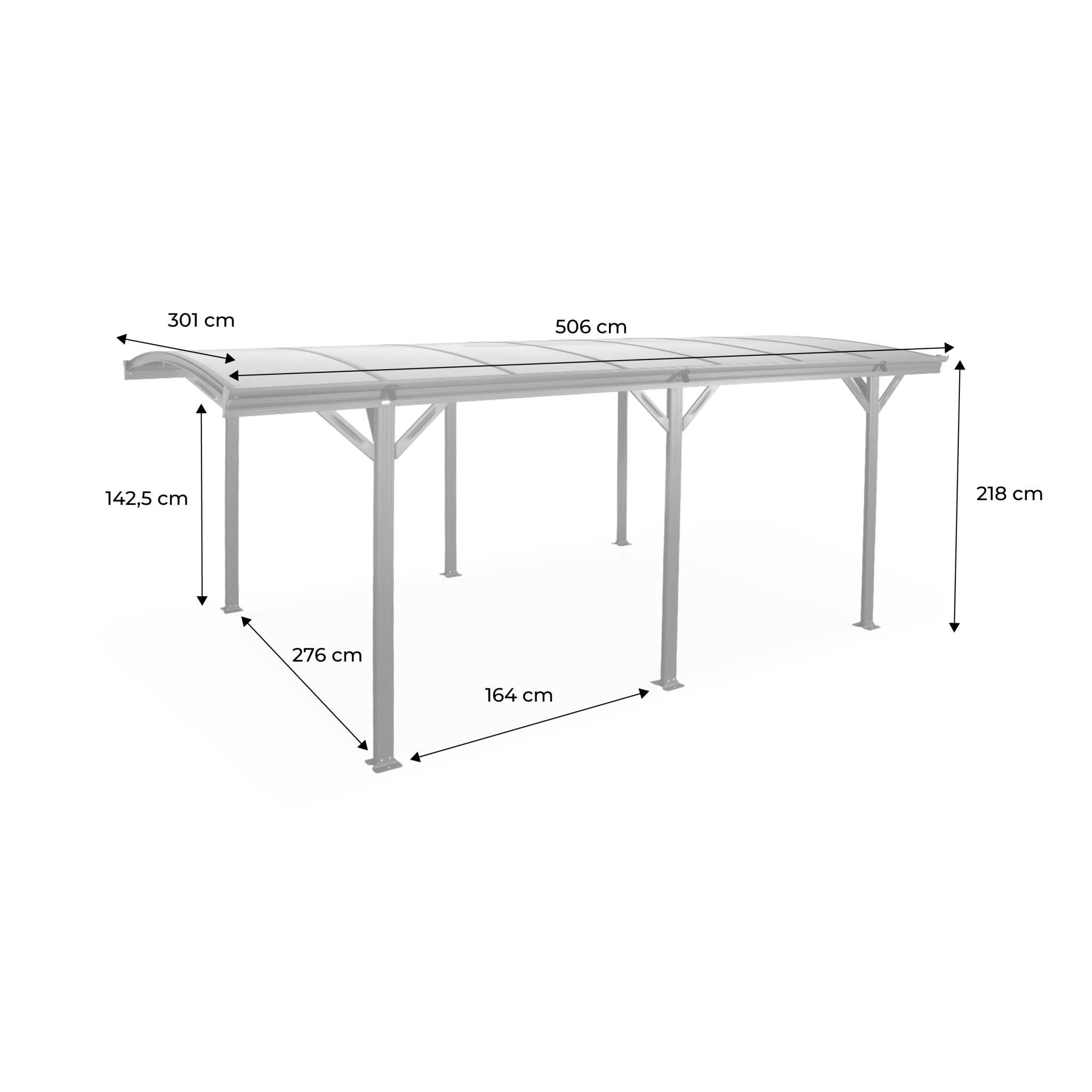 Carport de 15m² en aluminium anthracite et polycarbonate - Le Mans 5x3m - abri de voiture 500 x 300 x 220 cm - 4