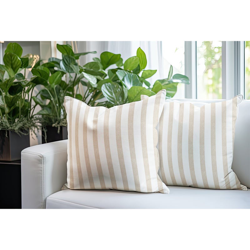 Cuscino salotto 45x45 DOUBLE FACE shabby righe grandi beige ebianco - 2