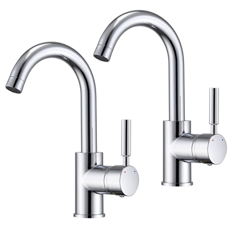 LOVHAUS Zestaw 2 Baterii Umywalkowych, Bateria Łazienkowa, Obrotowa 360°, Mosiądz Chromowany